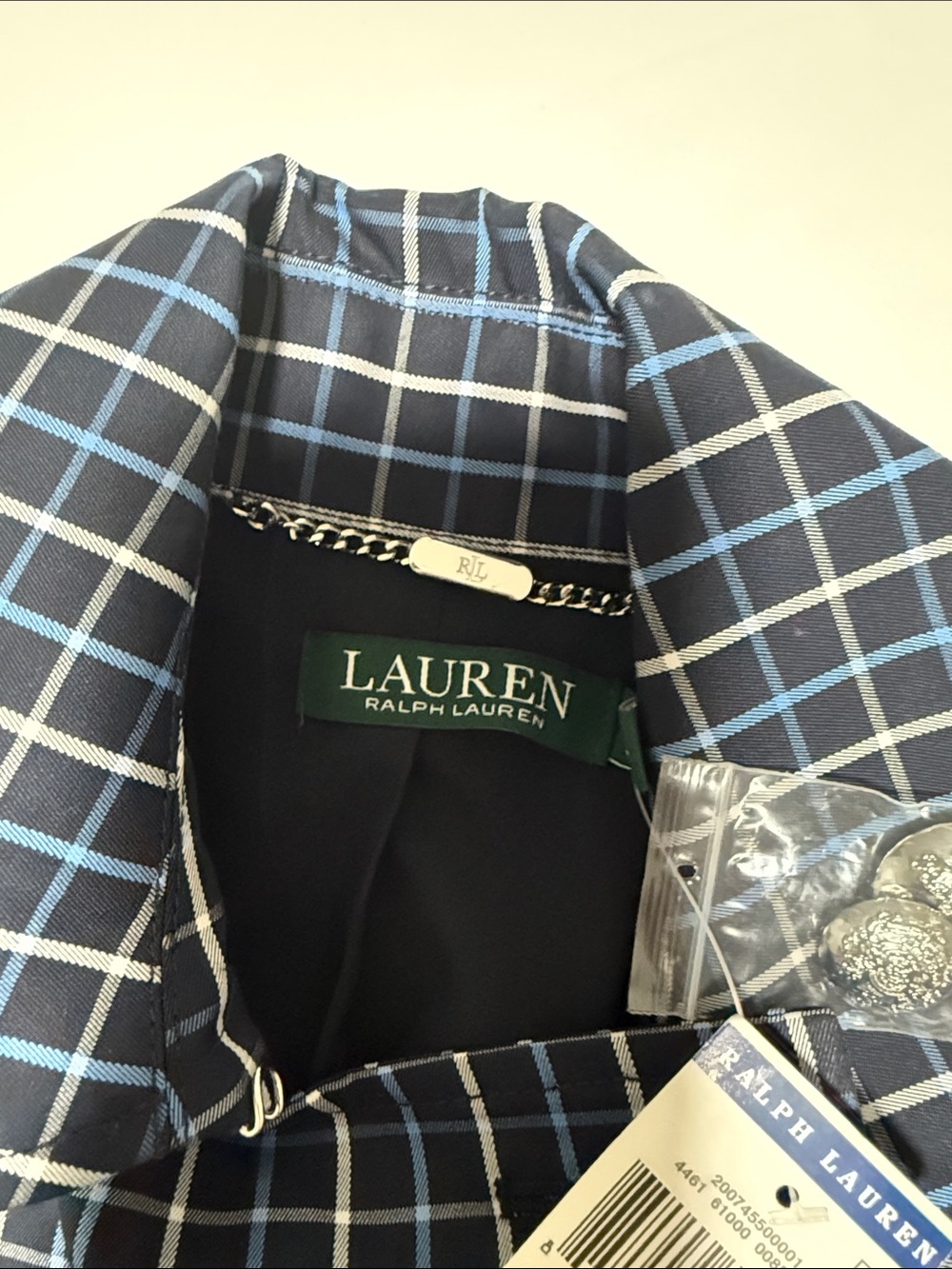 RALPH LAUREN Women's Navy Plaid Double-Breasted Jacket size 0 - Picture 10 of 15